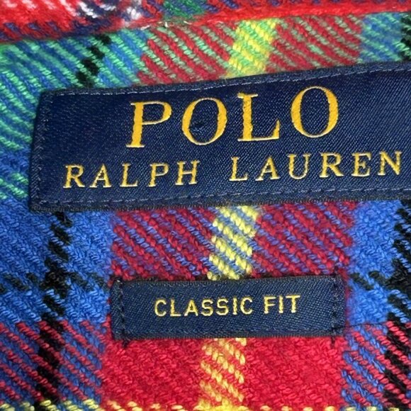 Polo Ralph Lauren Shirt Mens Medium Plaid Patchwork Flannel Button Down Strap - Picture 4 of 13